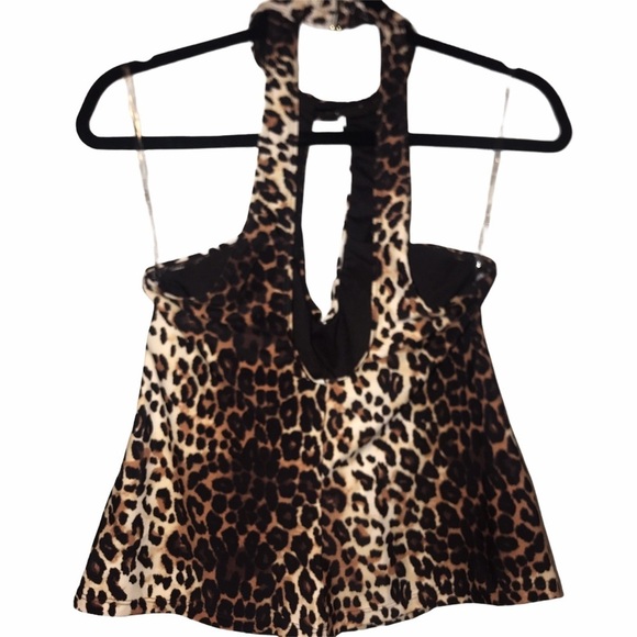 Nine West Leopard Print Collar Neck Swim Top - Picture 4 of 5